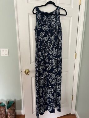 Chaps Navy Blue Maxi Dress with White Floral Print
